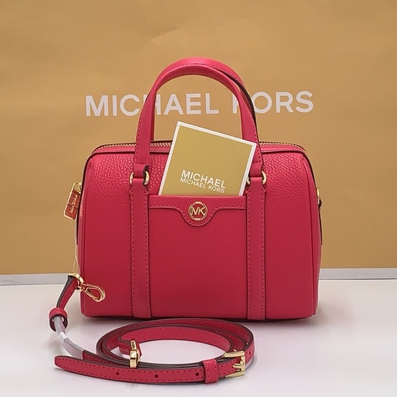 Michael Kors Travel Small Duffle Leather Crossbody Satchel Electric Pink NWT - Picture 3 of 16